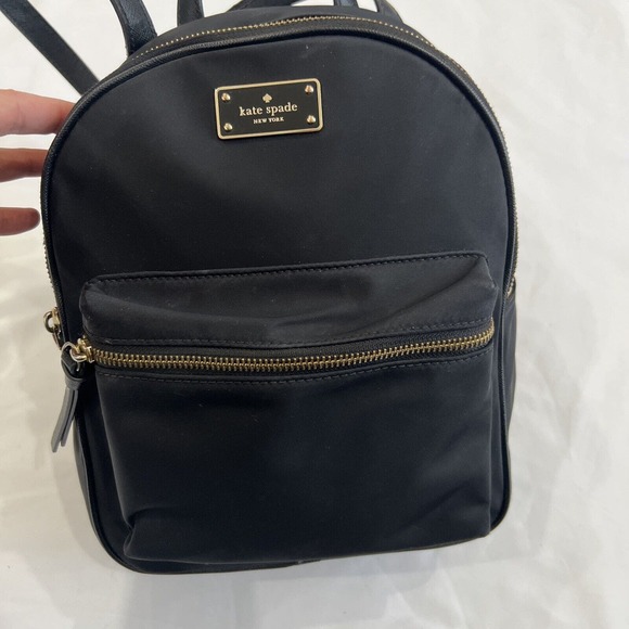 Kate‎ Spade Wilson Road Small Bradley Backpack Black Nylon Gold Leather Straps main image 10